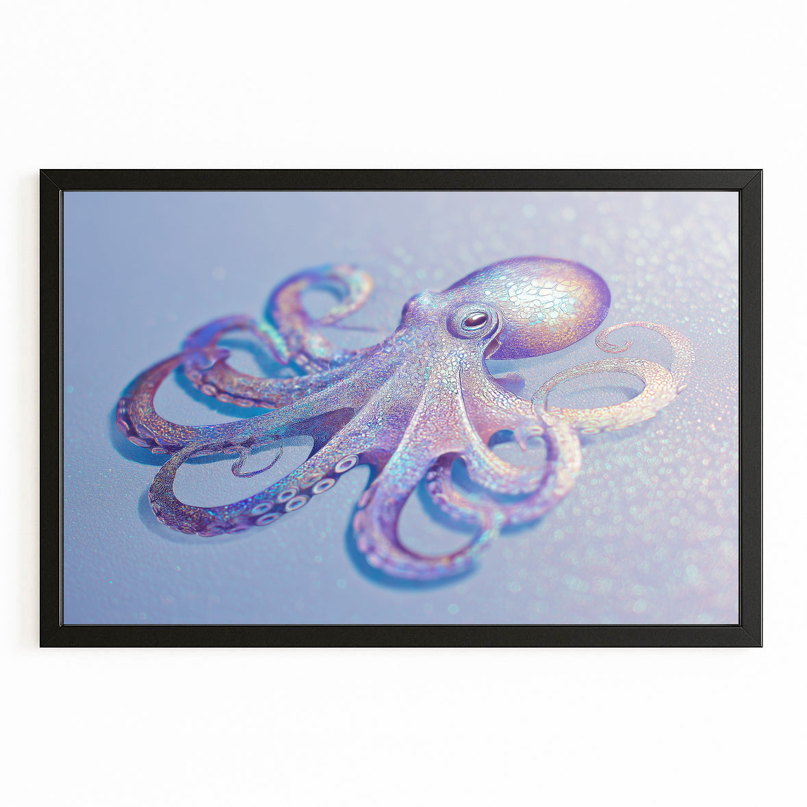 Lilac Reef Glide Octopus Canvas – with Premium Black frame on white background