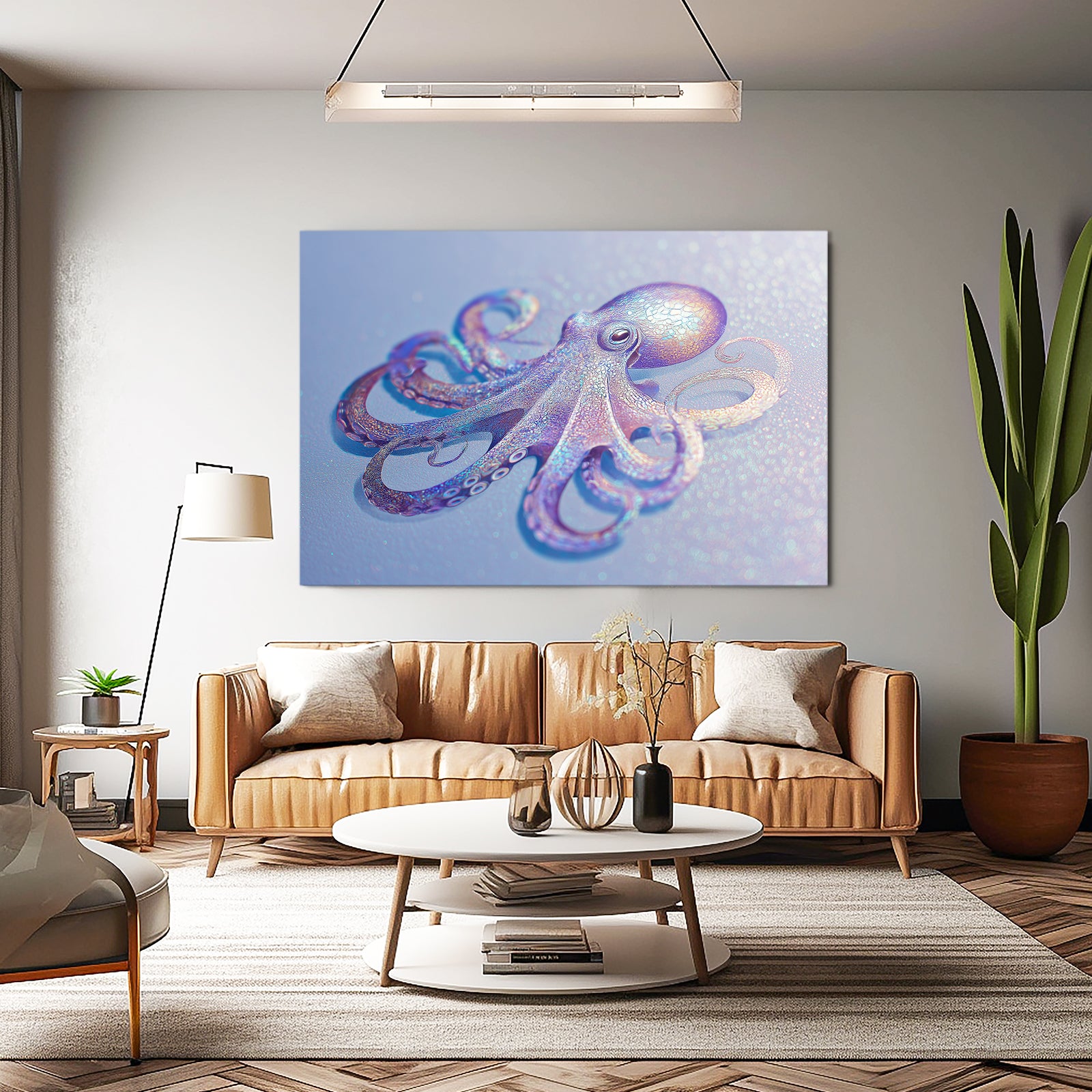 Lilac Reef Glide Octopus Canvas – styled in a furnished interior