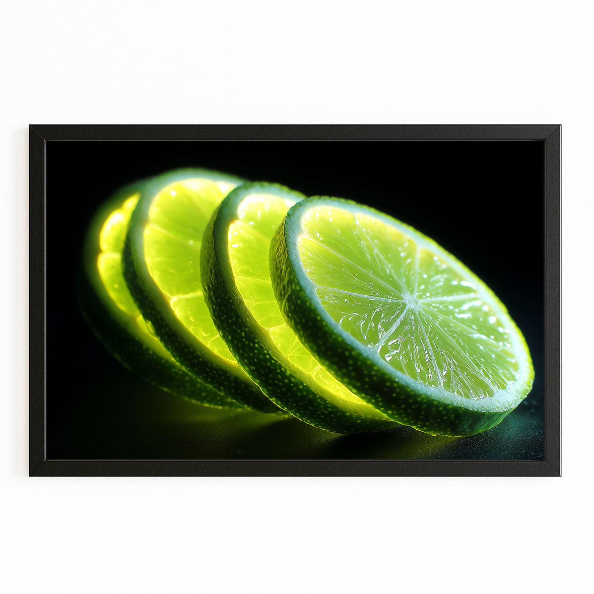 Lime Slices Black Fruit Canvas – with Premium Black frame on white background