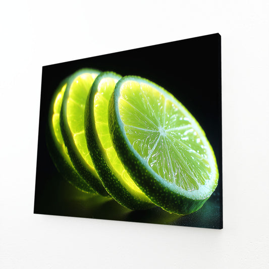 Lime Slices Black Fruit Canvas – angled canvas view on white background