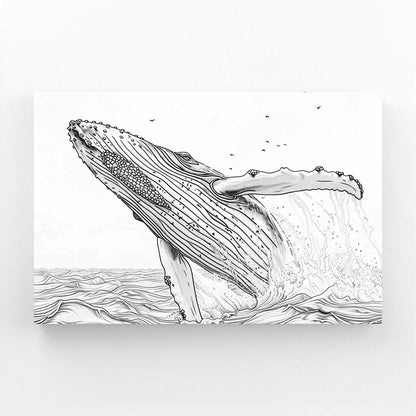 Line Art Black And White Whale Art