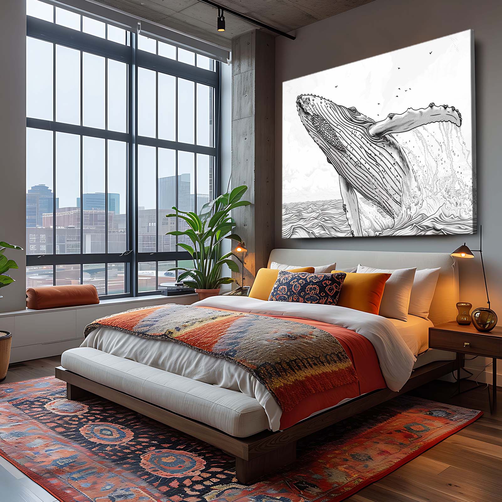 Line Art Black And White Whale Art
