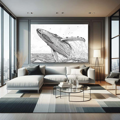 Line Art Black And White Whale Art