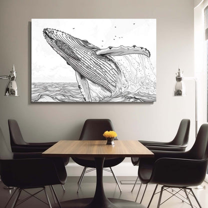 Line Art Black And White Whale Art