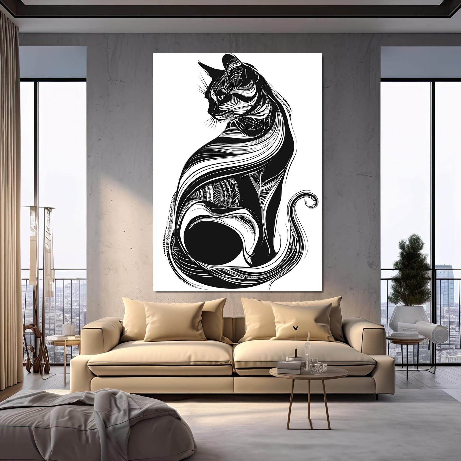 Line Art Cat Wall Art