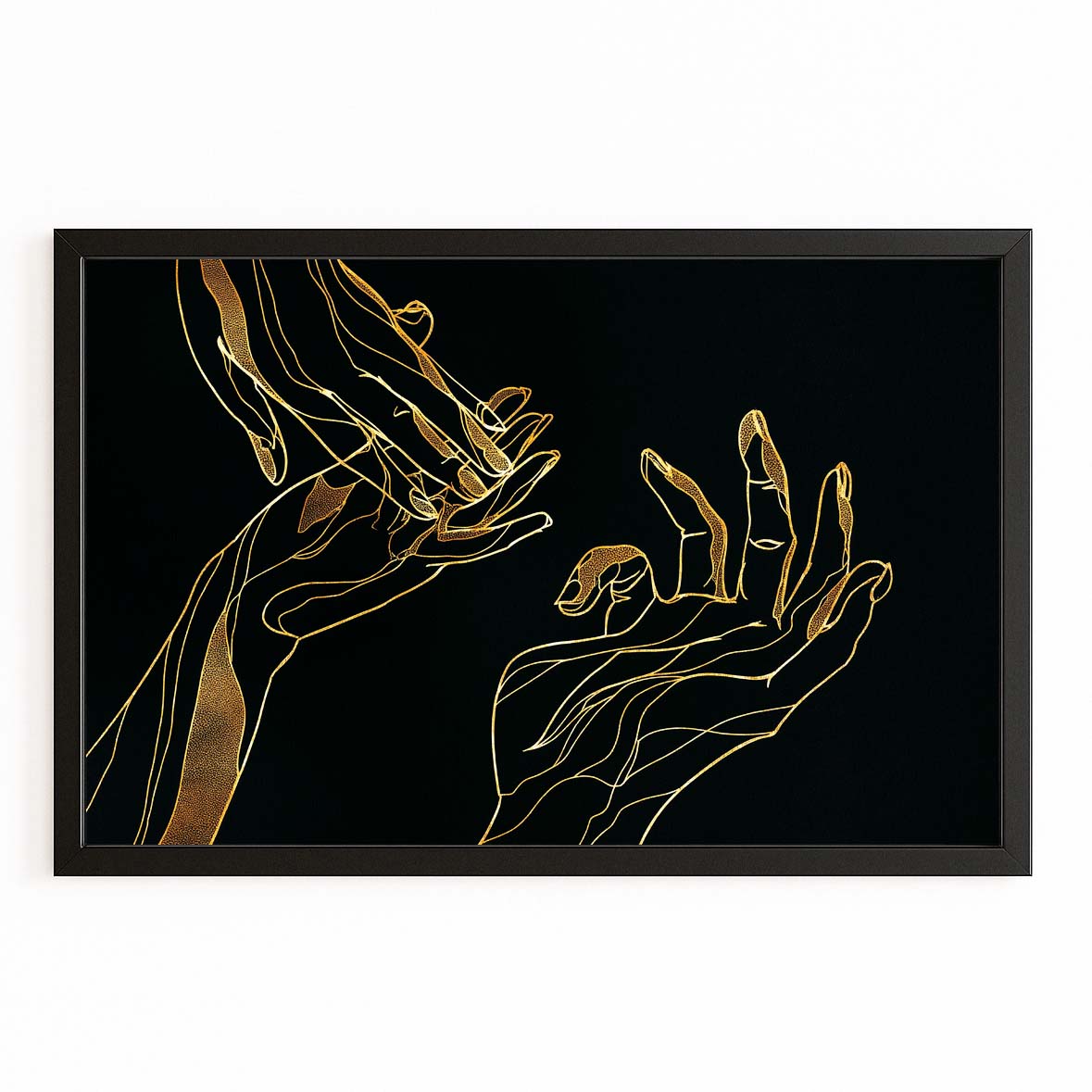 Line Art Hands Gold Wall Art – with Premium Black frame on white background