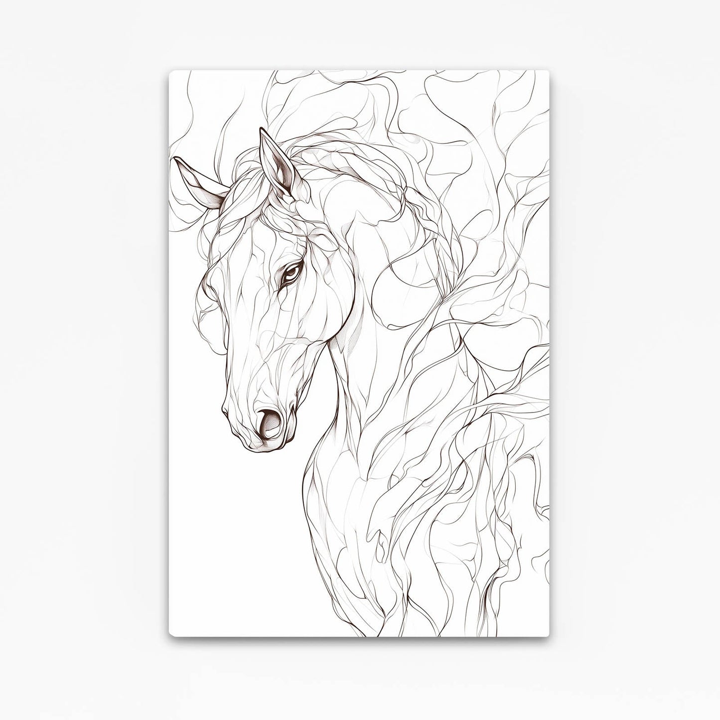 Line Art Horse Prints – angled canvas view on white background