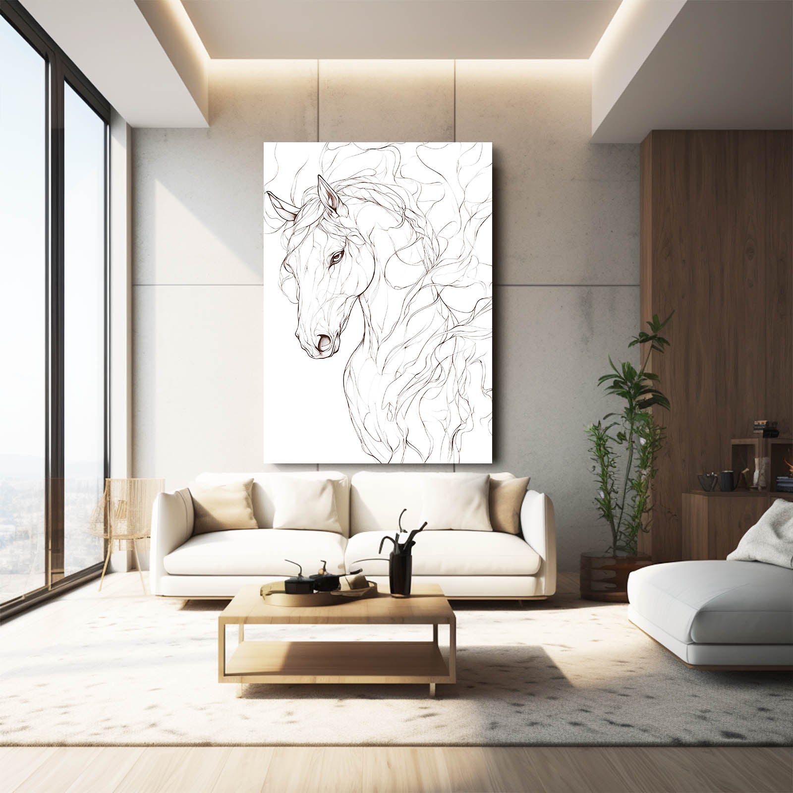 Line Art Horse Prints – angled canvas view on white background