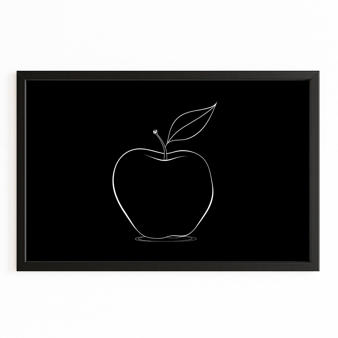 Line Art On Black Apple Wall Art – with Premium Black frame on white background