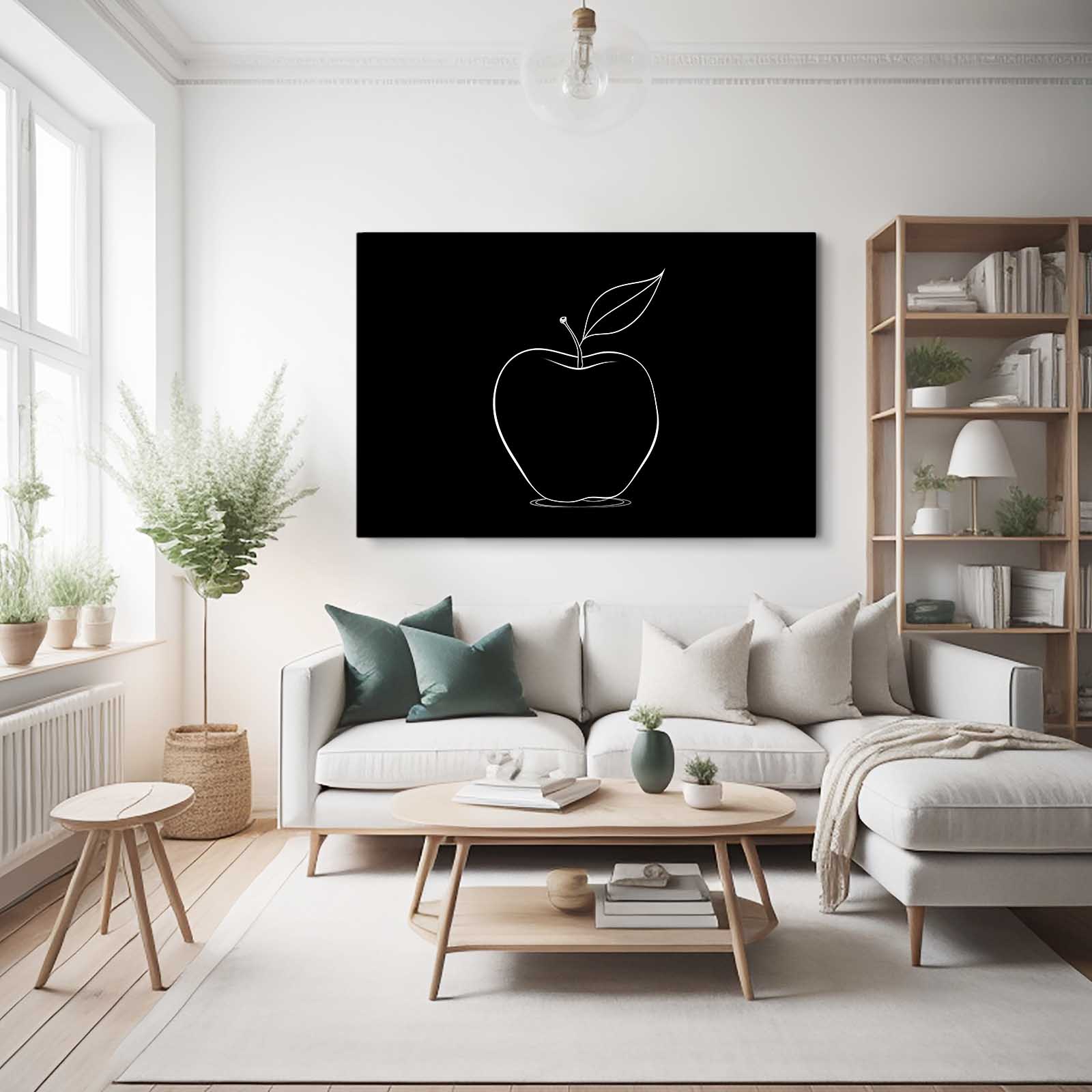 Line Art On Black Apple Wall Art – styled in a furnished interior