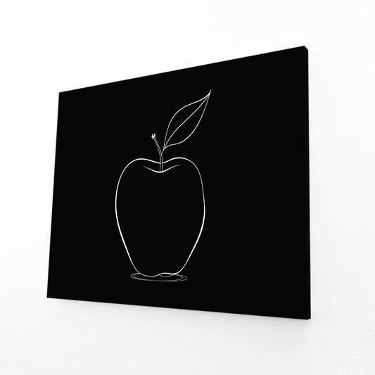 Line Art On Black Apple Wall Art – angled canvas view on white background