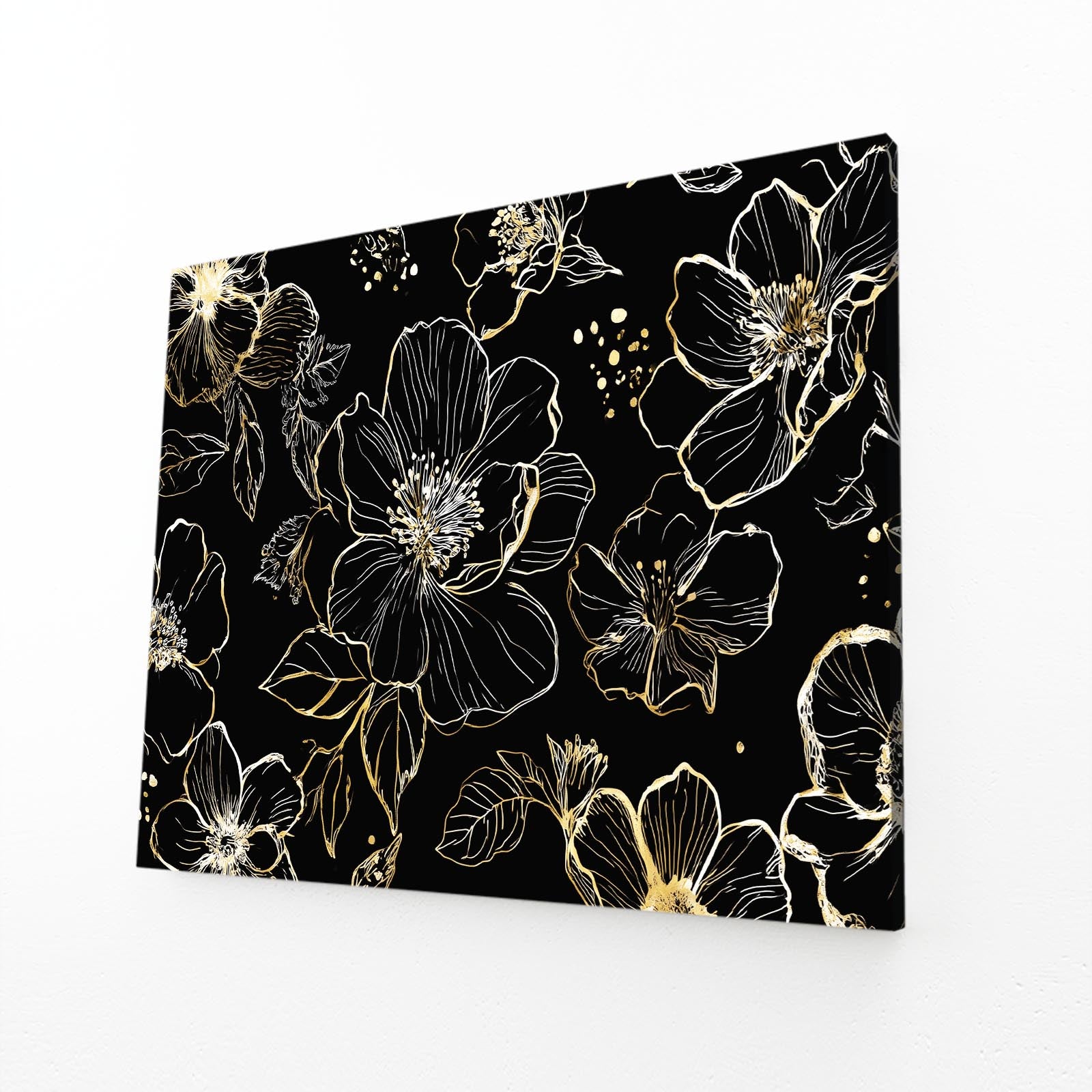 Line Bloom Pattern Gold Art – angled canvas view on white background