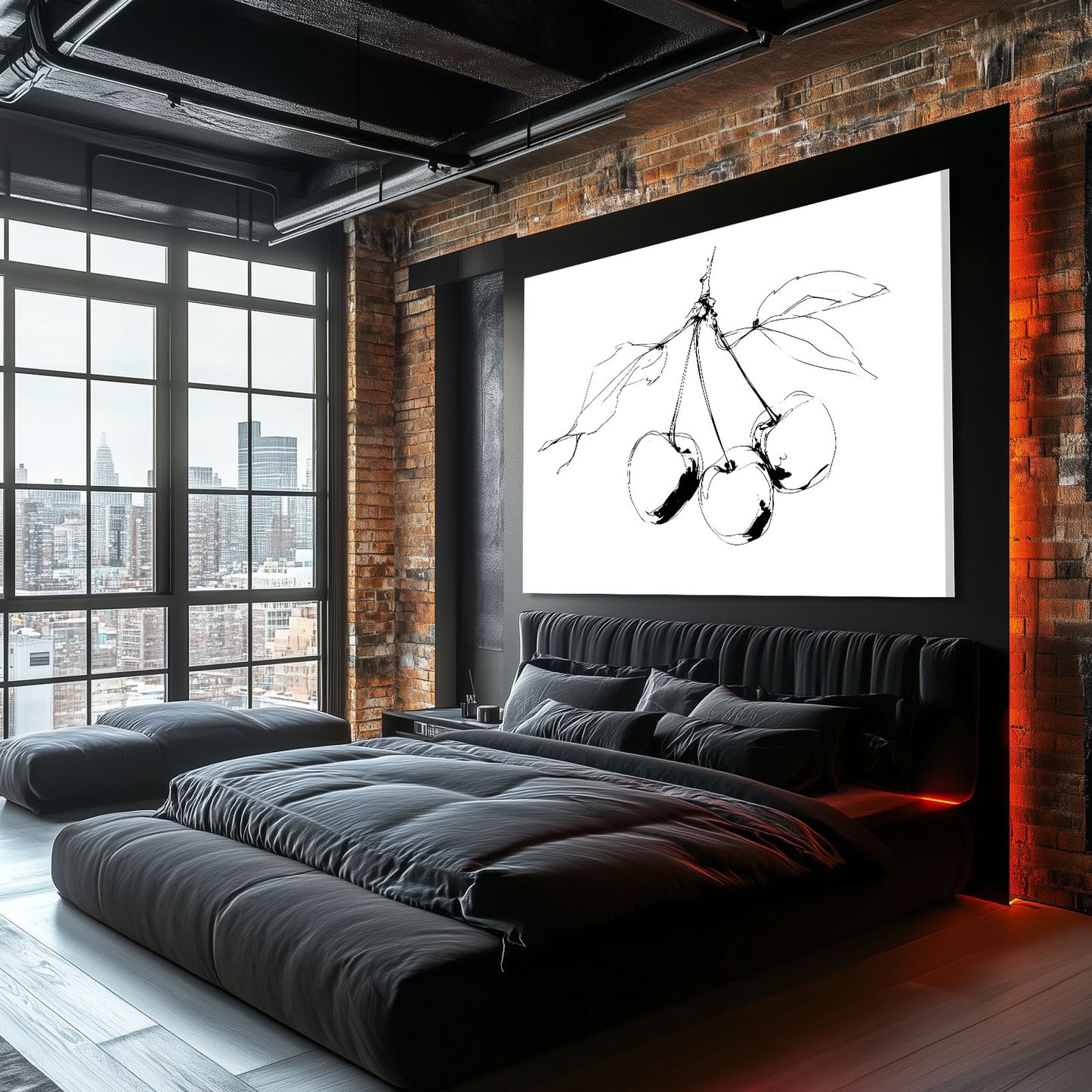 Line Cherry Sketch Fruit Wall Art – styled in a furnished interior
