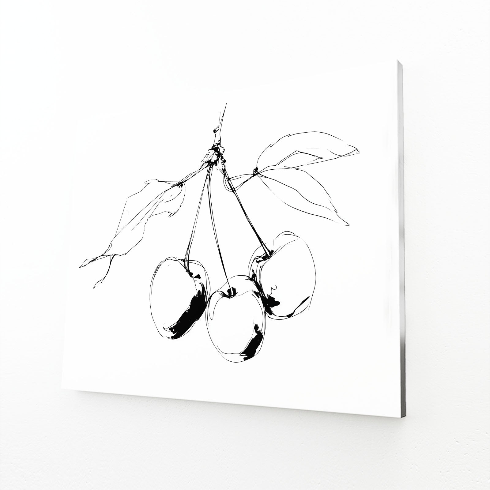 Line Cherry Sketch Fruit Wall Art – angled canvas view on white background