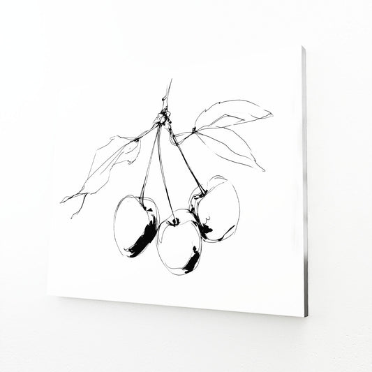 Line Cherry Sketch Fruit Wall Art – angled canvas view on white background
