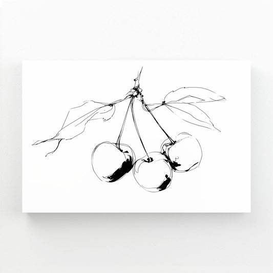 Line Cherry Sketch Fruit Wall Art – canvas print on white background