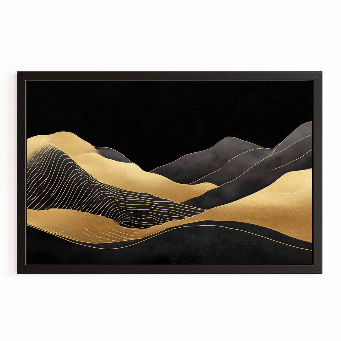 Line Hills Nightfall Gold Canvas Art – with Premium Black frame on white background