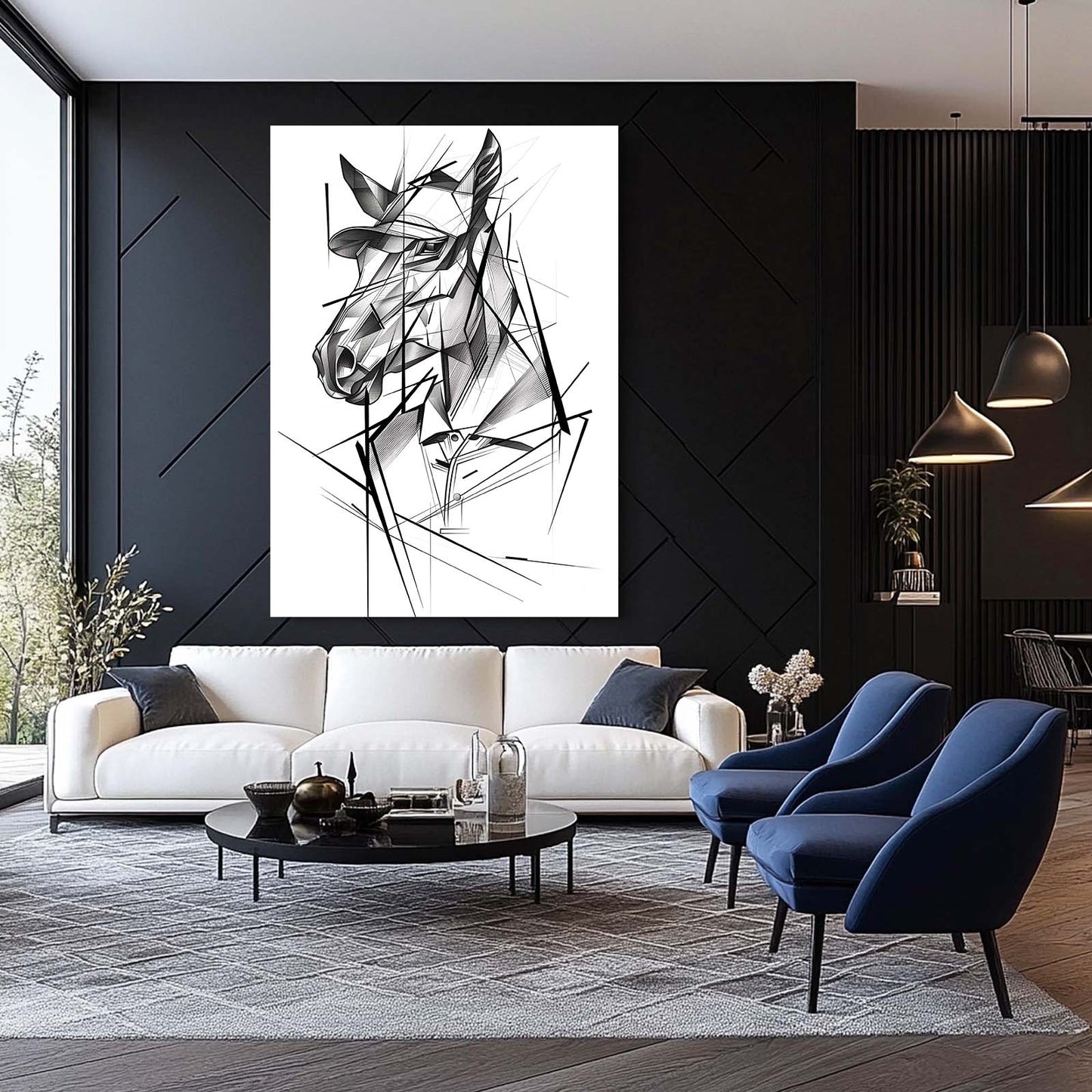 Line Horse Canvas – angled canvas view on white background