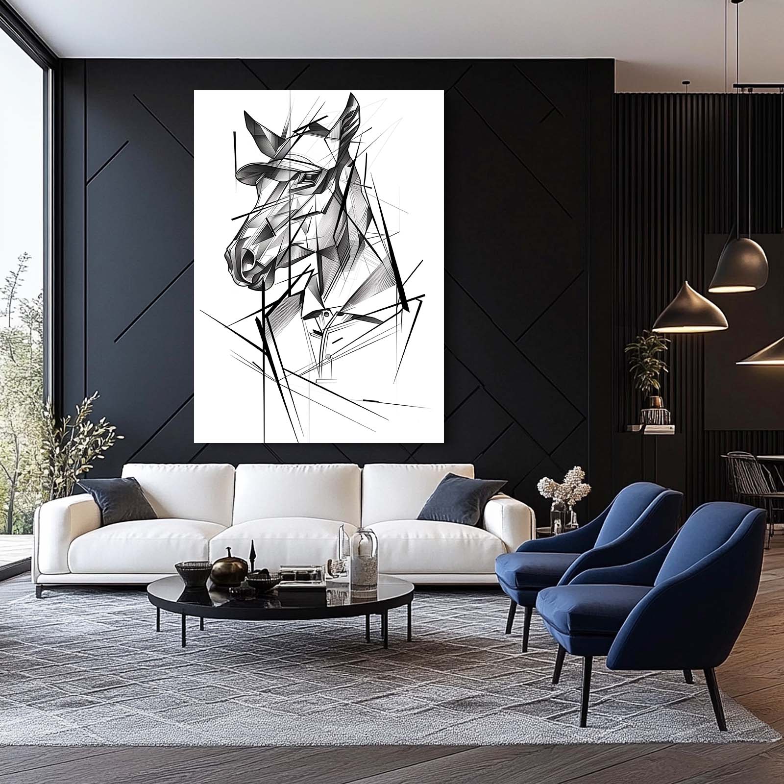 Line Horse Canvas – angled canvas view on white background