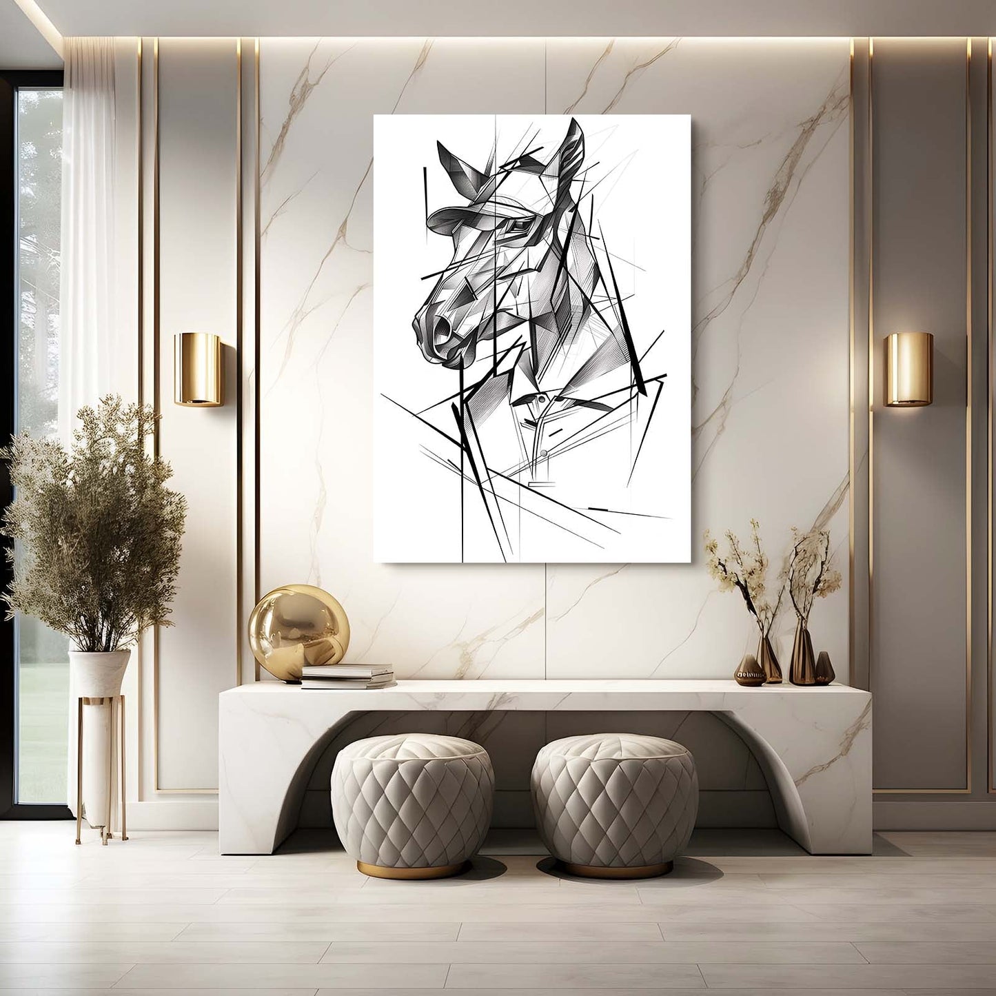 Line Horse Canvas – angled canvas view on white background