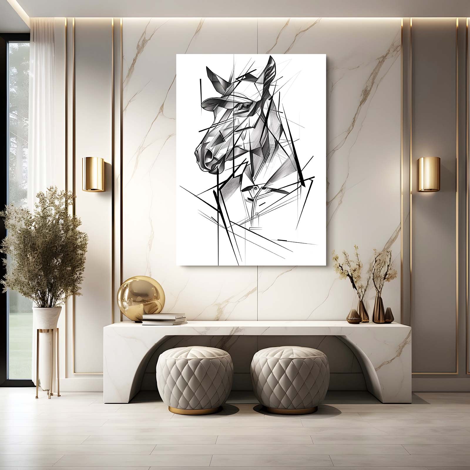 Line Horse Canvas – angled canvas view on white background