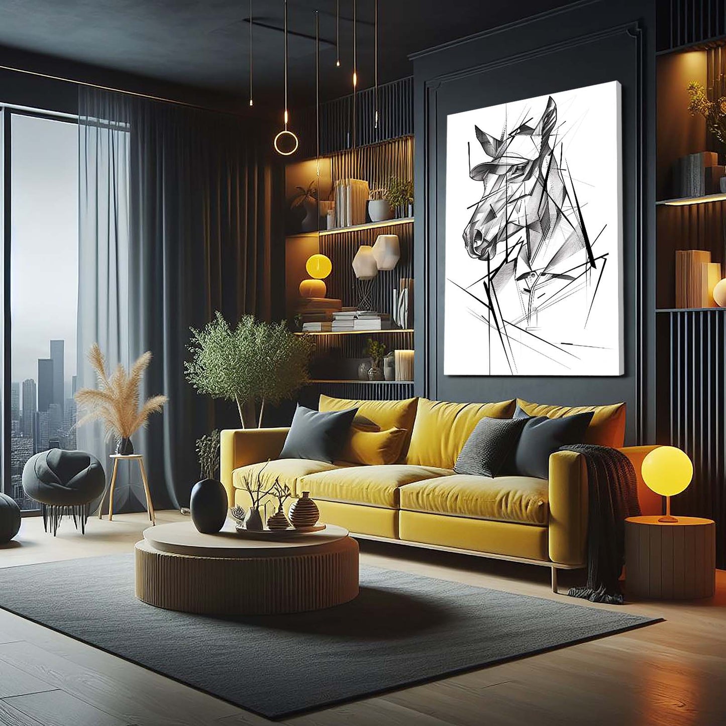 Line Horse Canvas – angled canvas view on white background