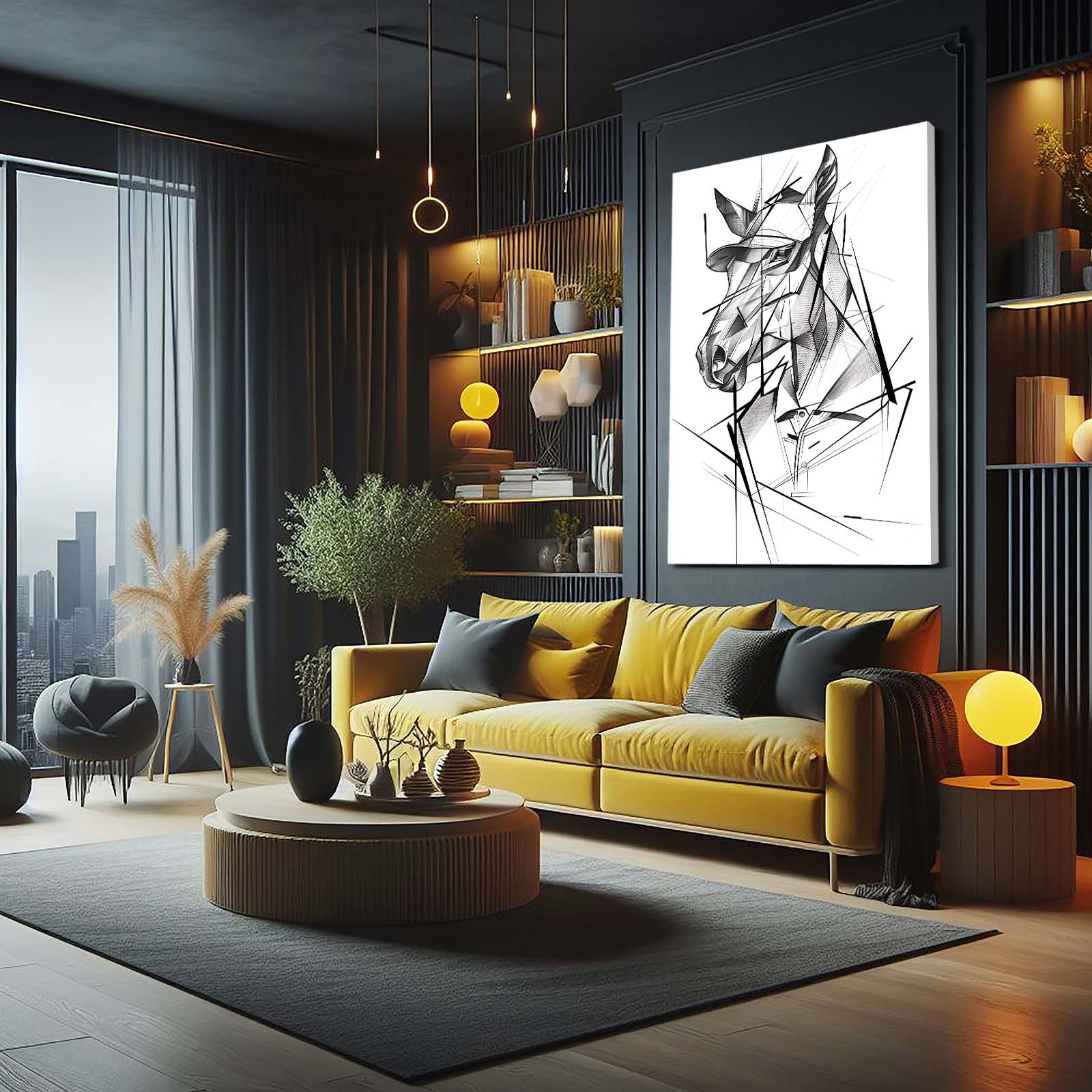 Line Horse Canvas – angled canvas view on white background