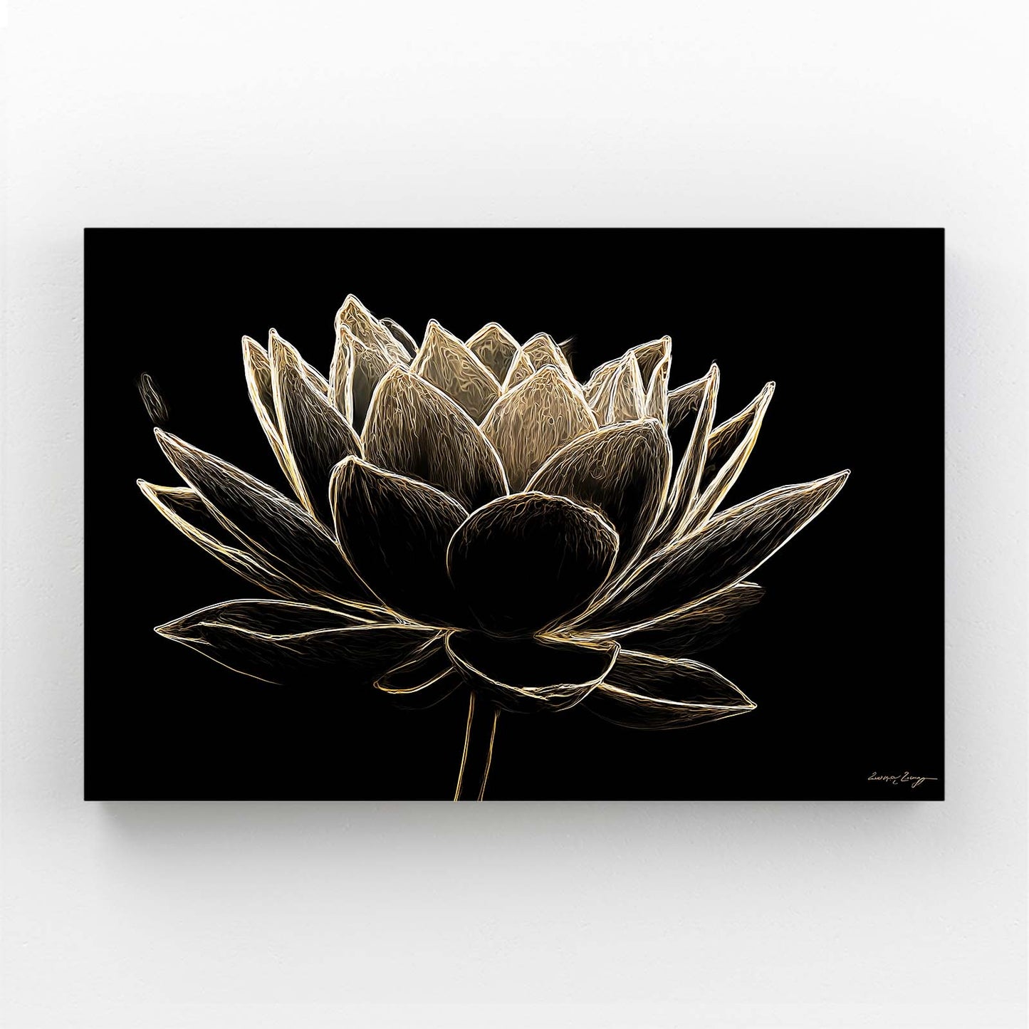 Line Lotus Bloom Gold Canvas Art – line lotus bloom gold canvas print