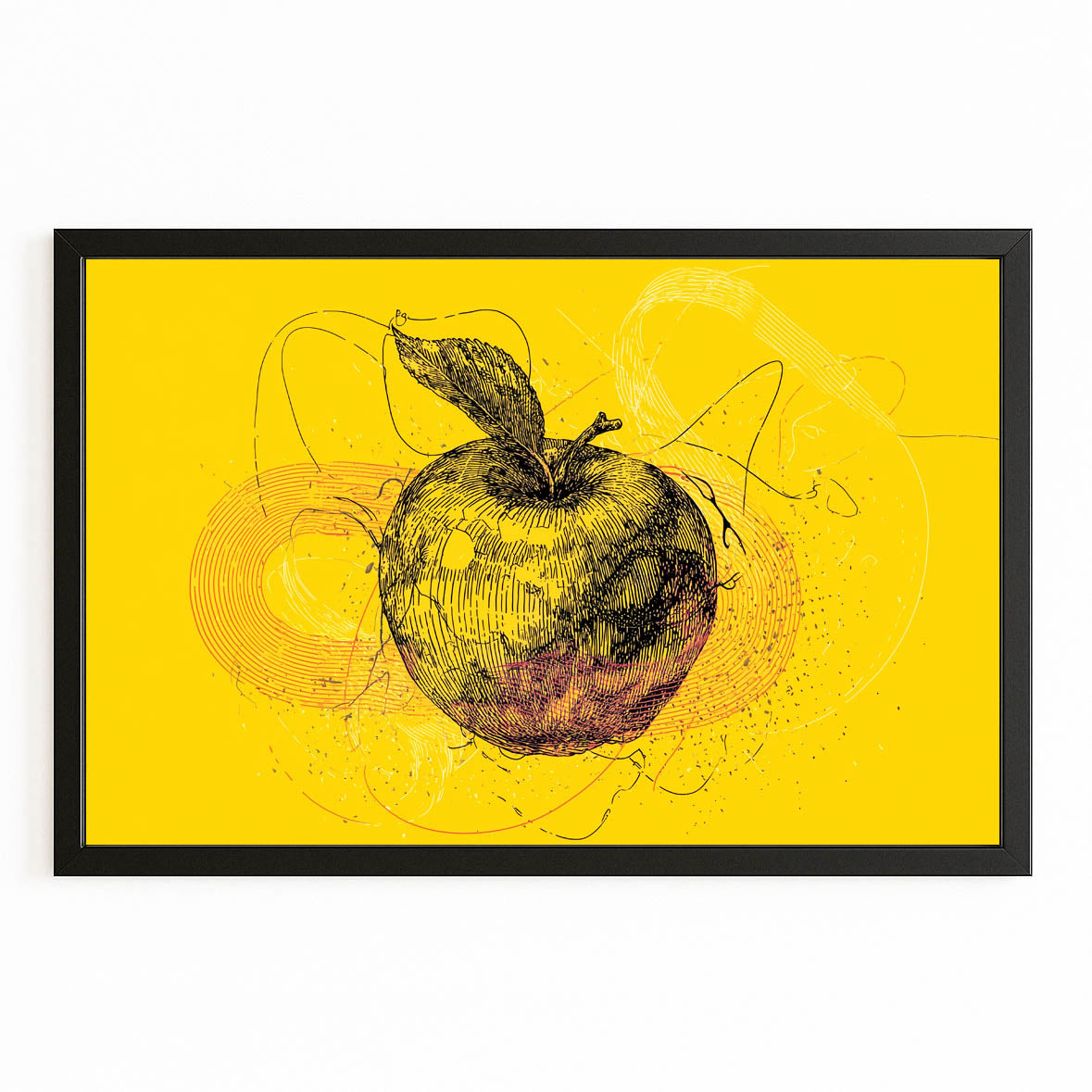 Line Sketch Yellow Apple Prints – with Premium Black frame on white background