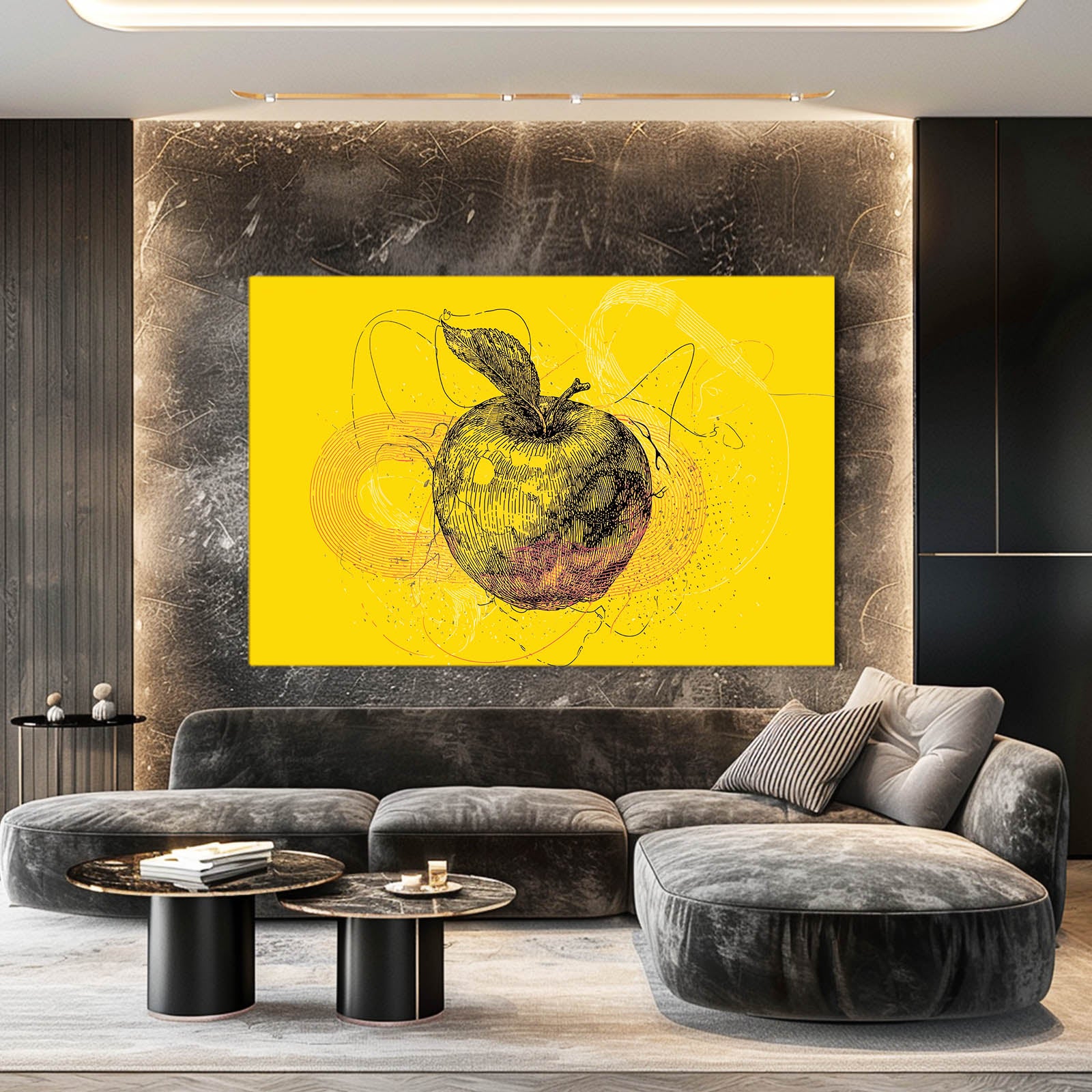 Line Sketch Yellow Apple Prints – styled in a furnished interior