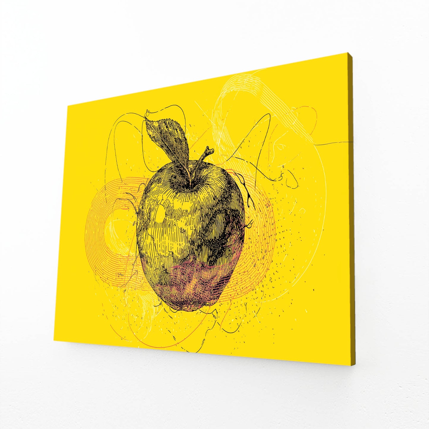 Line Sketch Yellow Apple Prints – angled canvas view on white background