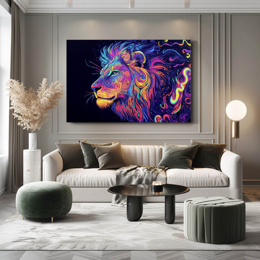 Lion Abstract Canvas — abstract canvas print in blue tones, view 3