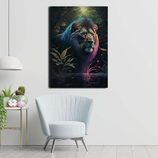 Lion Art Colorful — digital canvas print in blue tones, view 3