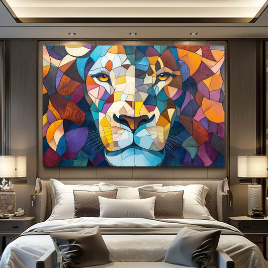 Lion Art Mosaic — abstract canvas print in blue tones, view 3