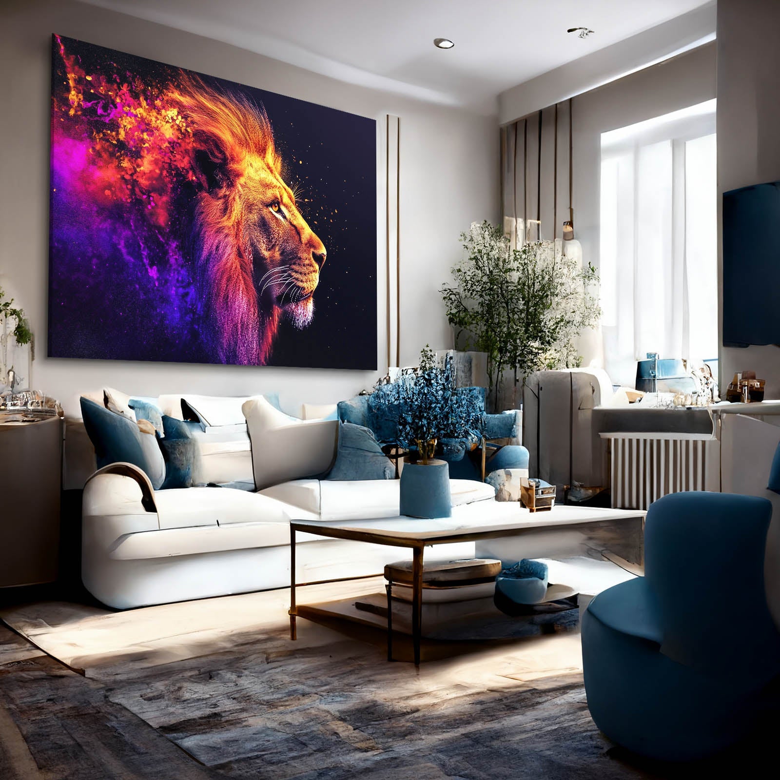 Lion Bold Flame Wall Art — fantasy canvas print in red tones, view 3