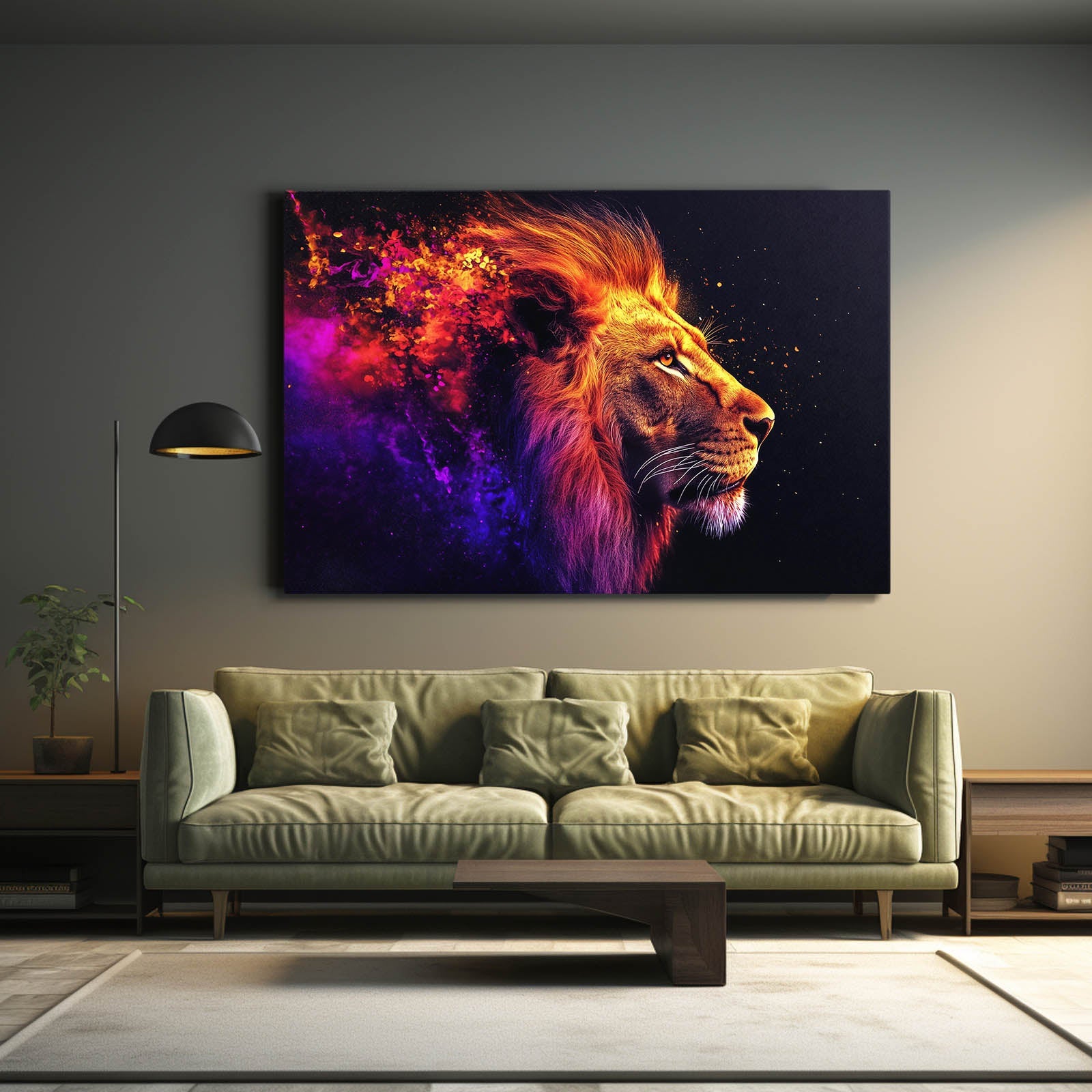 Lion Bold Flame Wall Art — fantasy canvas print in red tones, view 4