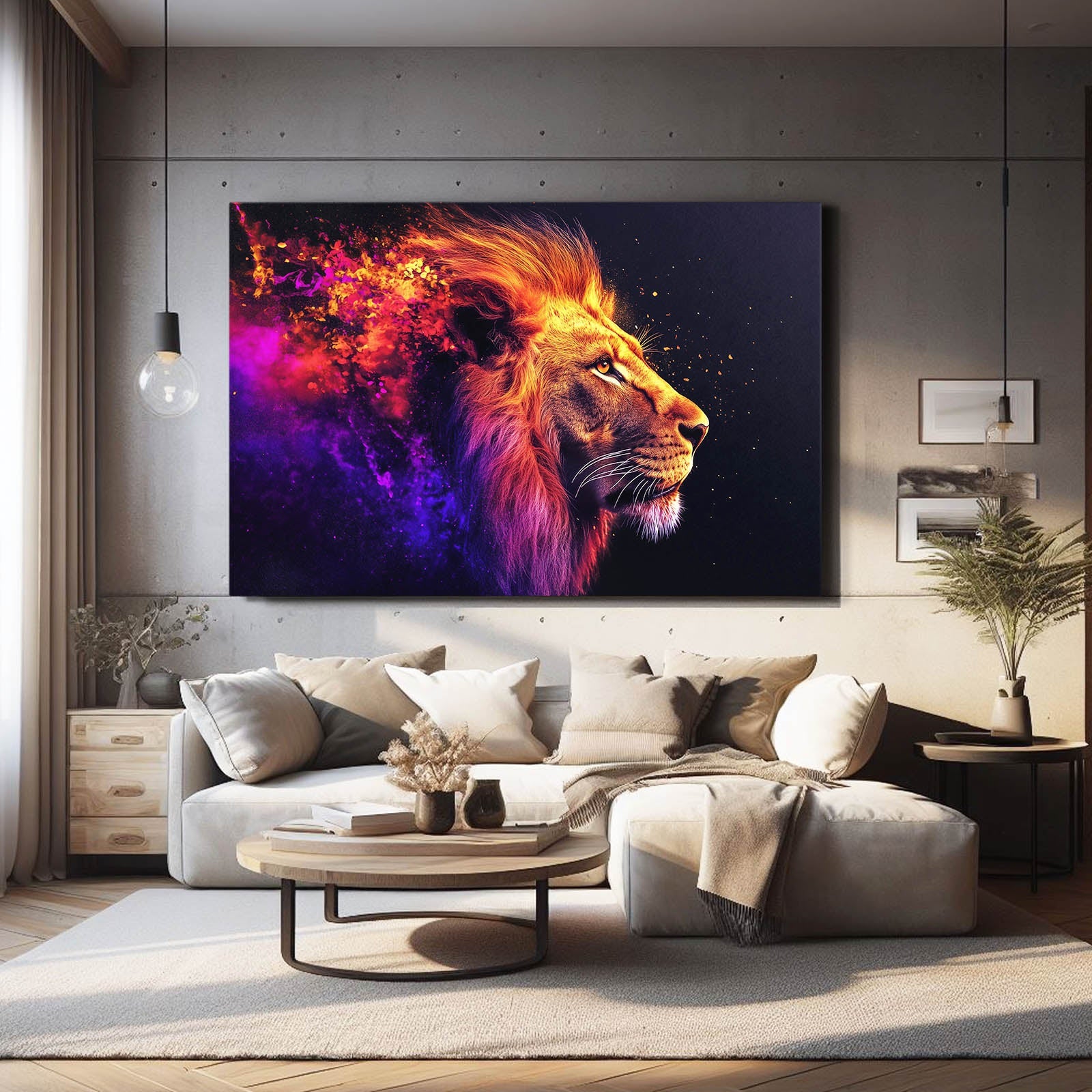 Lion Bold Flame Wall Art — fantasy canvas print in red tones, view 5