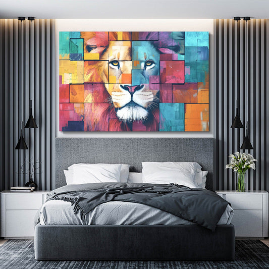 Lion Canvas Geometric — digital canvas print in blue tones, view 3