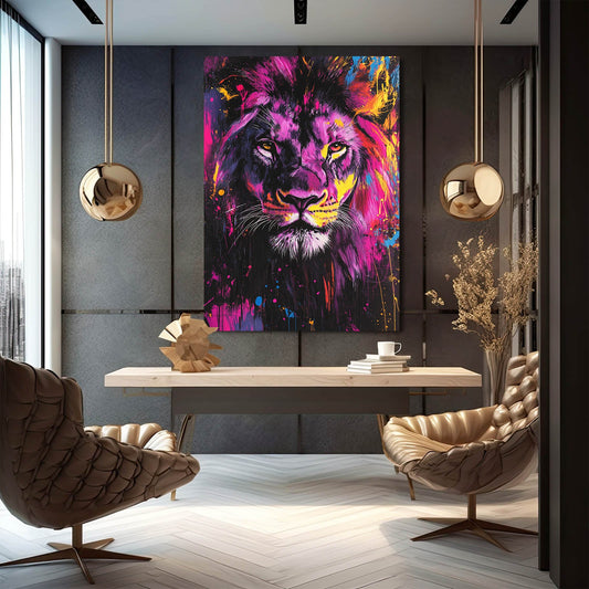 Lion Face Wall Decor — digital canvas print in pink tones, view 3