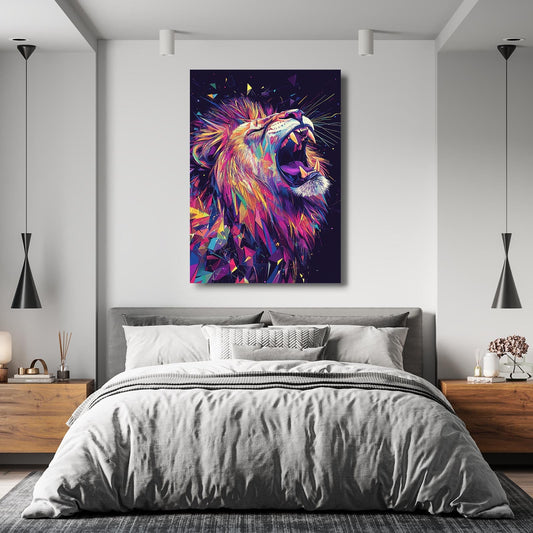 Lion Graphic Art — abstract canvas print in blue tones, view 3