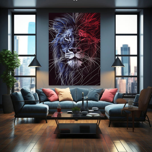 Lion Line Art — line canvas print in red tones, view 3