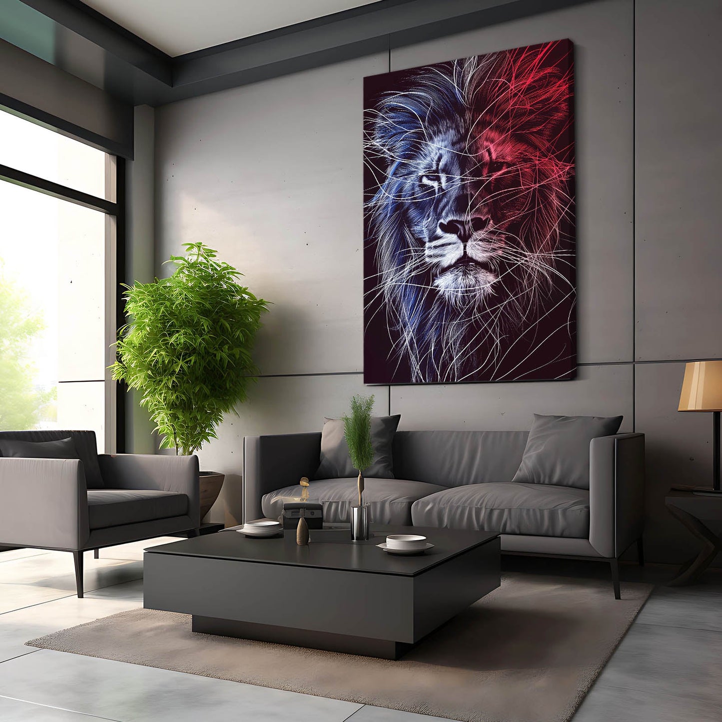 Lion Line Art — line canvas print in red tones, view 4