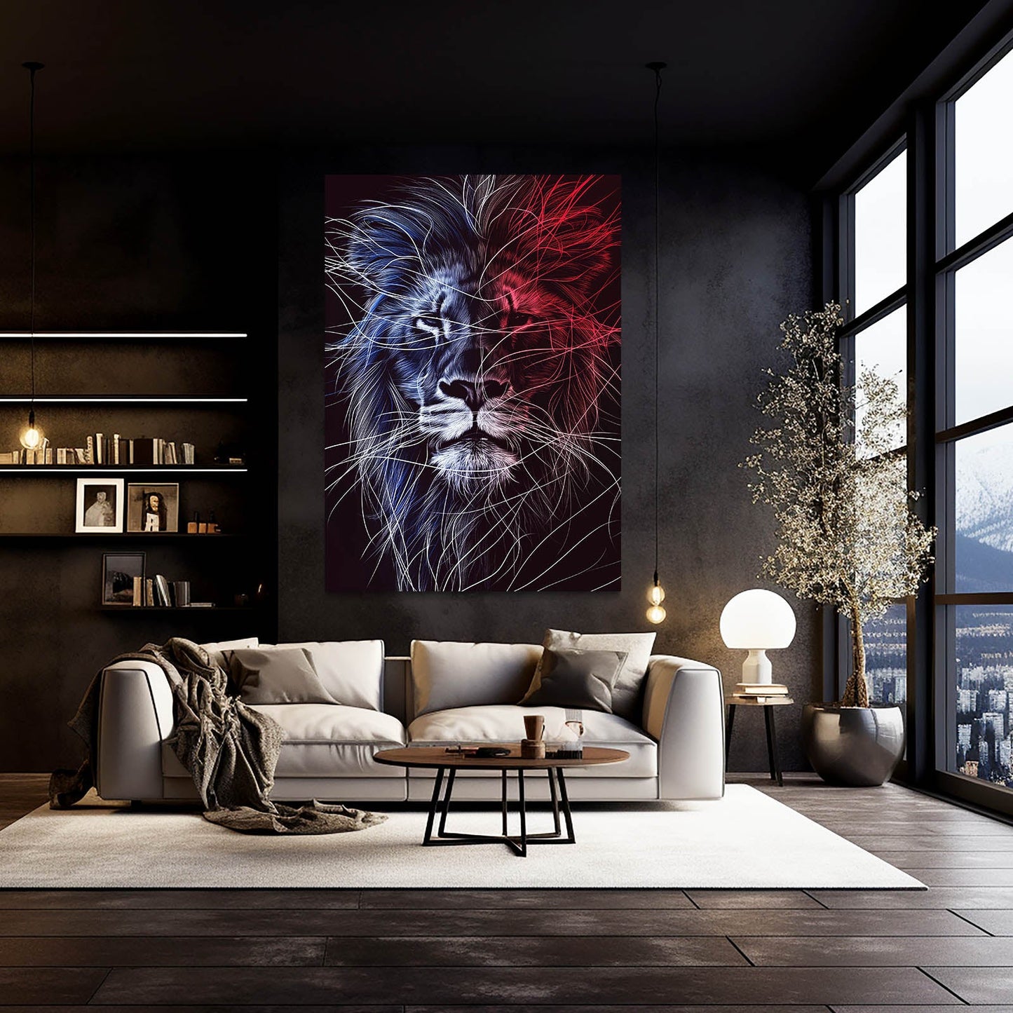 Lion Line Art — line canvas print in red tones, view 5
