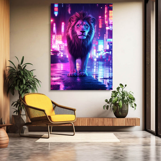 Lion Man Cave Art — cyberpunk canvas print in blue tones, view 3