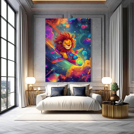 Lion Nursery Wall Art — cute canvas print in blue tones, view 3
