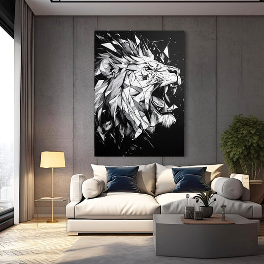 Lion Polygon Art — abstract canvas print in white tones, view 3