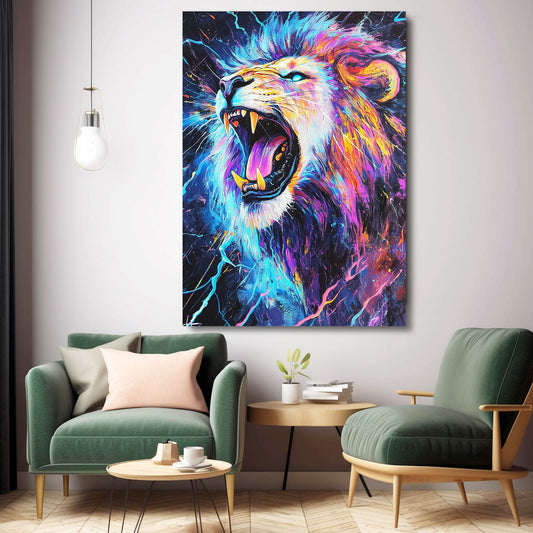 Lion Simple Art — digital canvas print in blue tones, view 3
