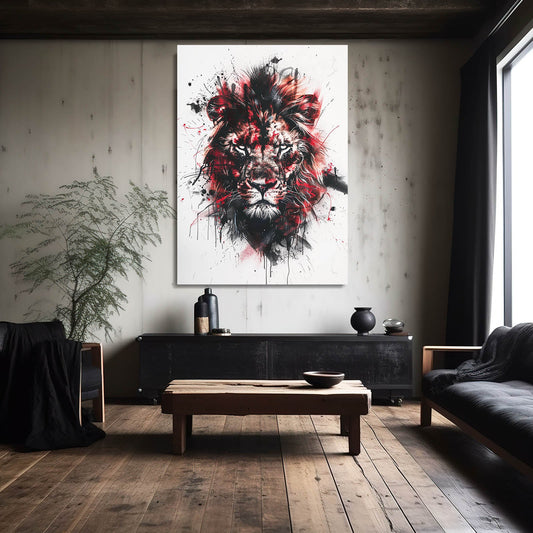 Lion Street Art — graffiti canvas print in white tones, view 3