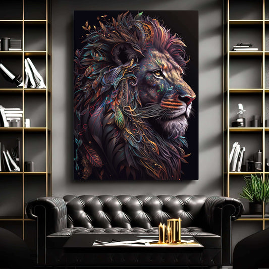 Lion Symbolic Art — digital canvas print in gray tones, view 3