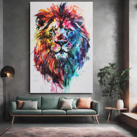 Lion Watercolor Art — contemporary canvas print in blue tones, view 3